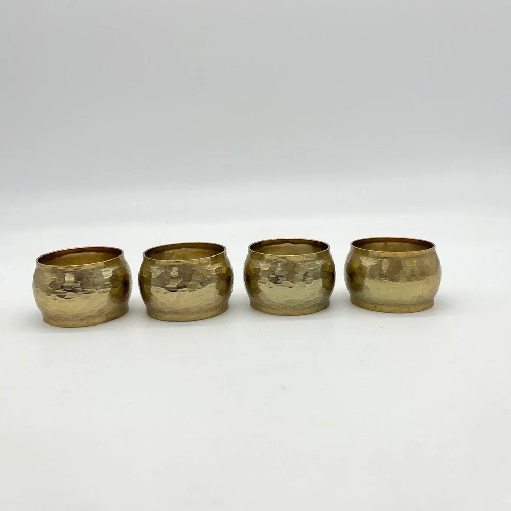 Vintage Hammered Brass Napkin Rings Set of 4 Table Decor Place‎ Setting